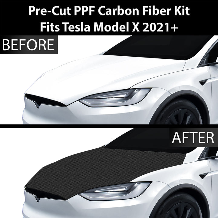 Fits Tesla Model X 2021 - 2024 Precut Premium Gloss Black Carbon Fiber Hood Paint Protection Film PPF Decal Film Kit - Bogar Tech Designs