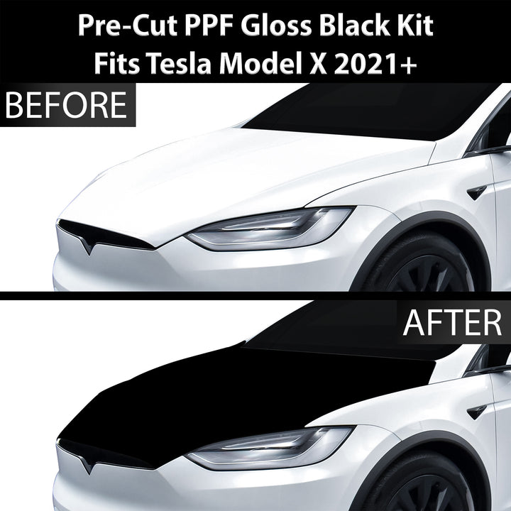 Fits Tesla Model X 2021 - 2024 Precut Premium Gloss Black Carbon Fiber Hood Paint Protection Film PPF Decal Film Kit - Bogar Tech Designs