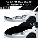 Fits Tesla Model X 2021-2024 Precut Premium Gloss Black Carbon Fiber Hood Paint Protection Film PPF Decal Film Kit Cover