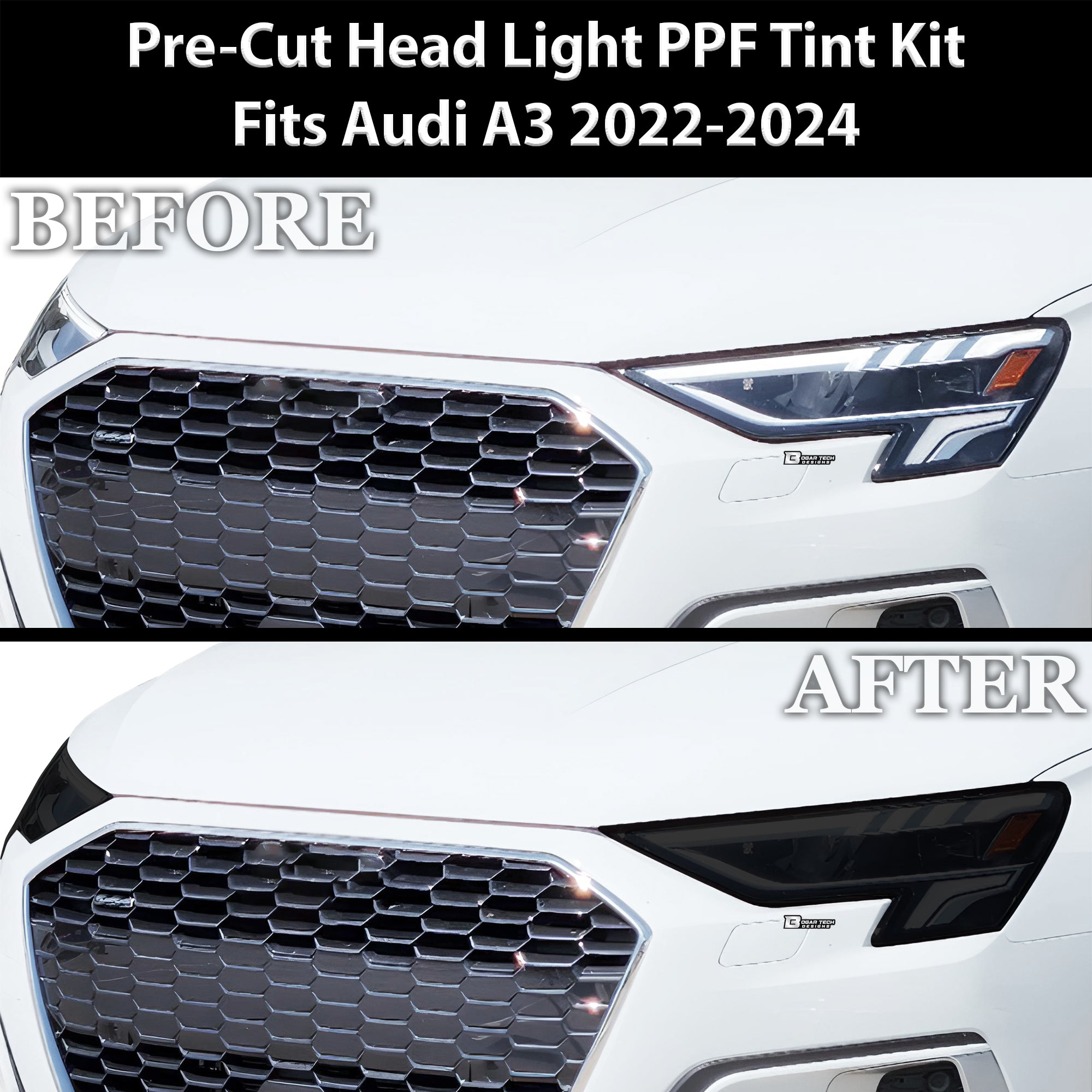 Full Headlight Taillight Precut Smoked PPF Tint Kit Film Overlay Fits Audi A3 R3 RS3 2022 - 2025 - Bogar Tech Designs