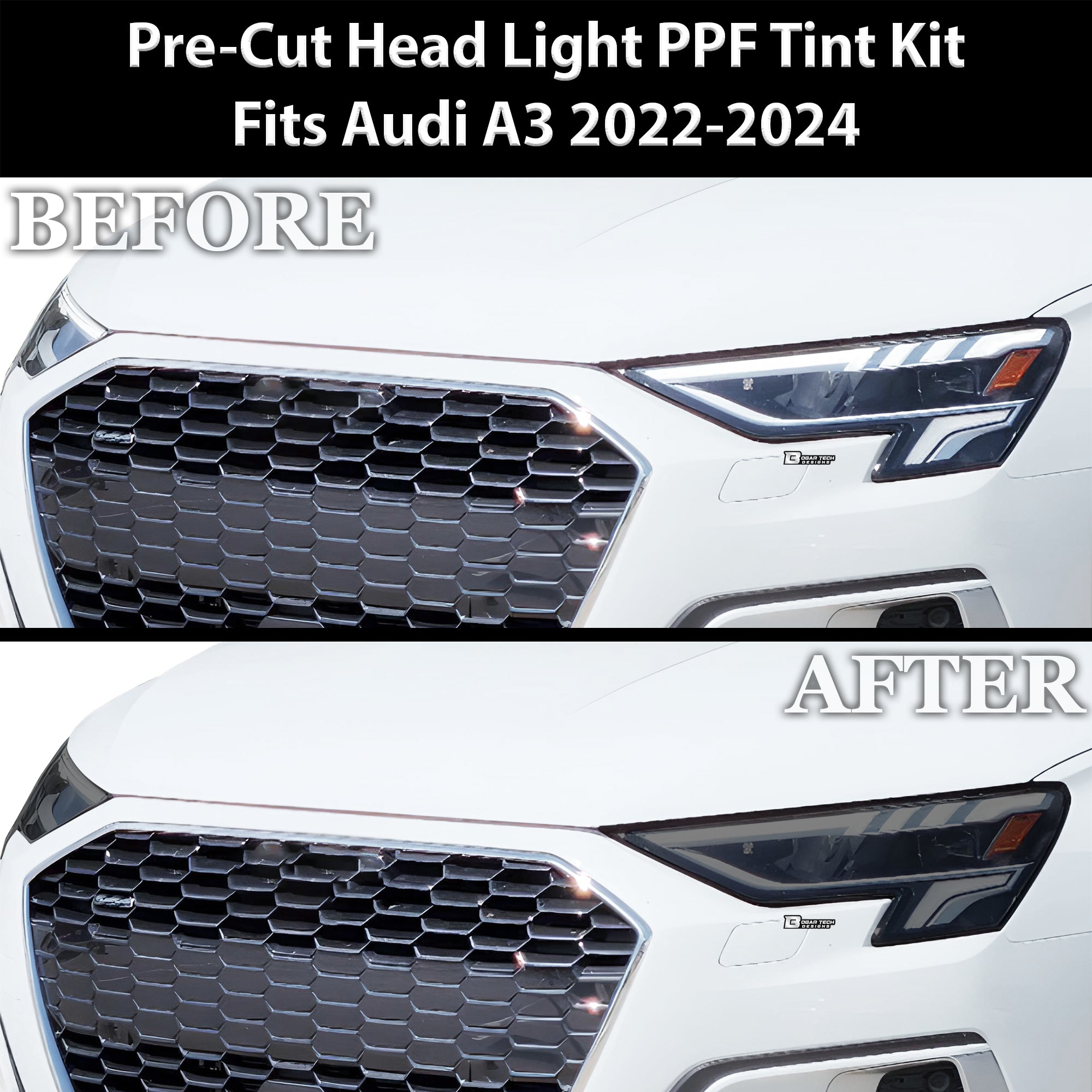 Full Headlight Taillight Precut Smoked PPF Tint Kit Film Overlay Fits Audi A3 R3 RS3 2022 - 2025 - Bogar Tech Designs