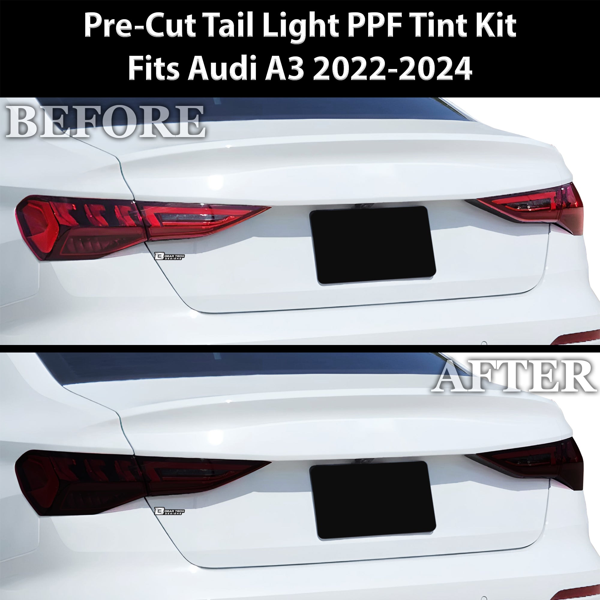 Full Headlight Taillight Precut Smoked PPF Tint Kit Film Overlay Fits Audi A3 R3 RS3 2022 - 2025 - Bogar Tech Designs