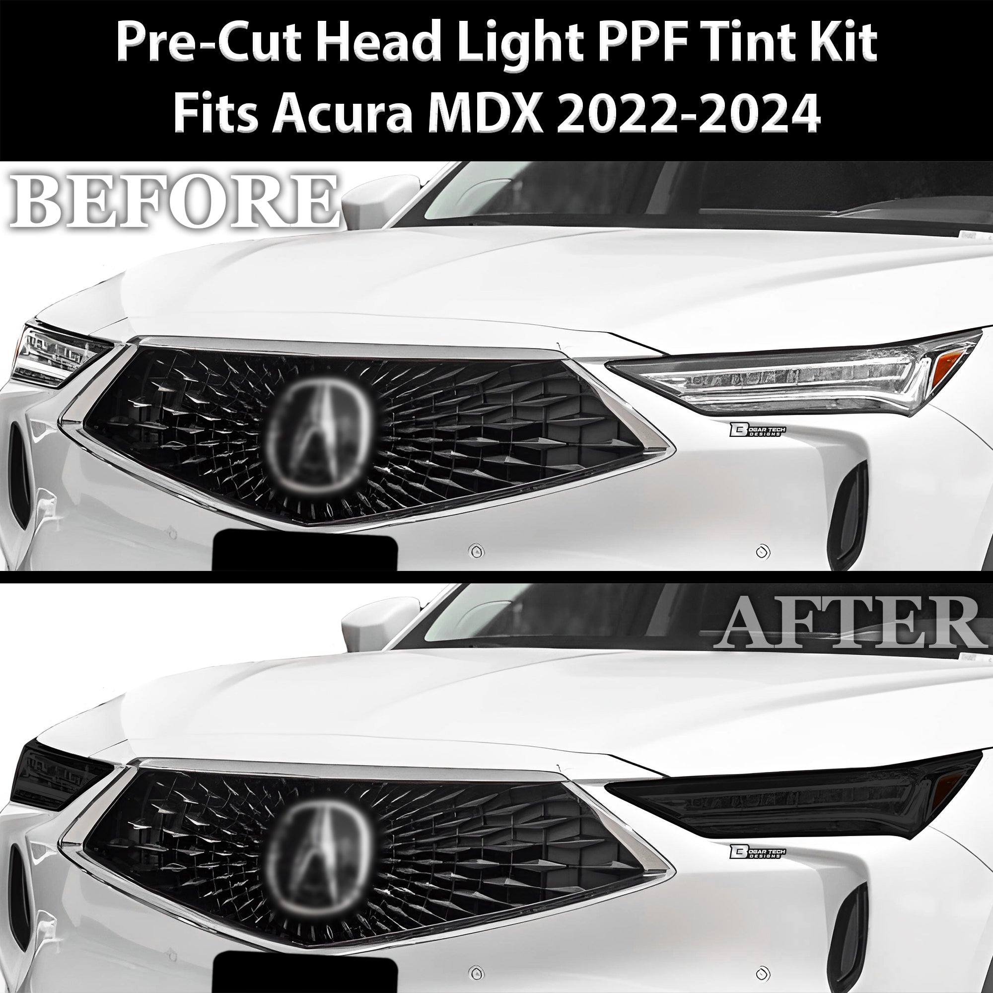 Full Headlight Taillight Precut Smoked PPF Tint Kit Film Overlay Fits Acura MDX 2022 - 2025 - Bogar Tech Designs