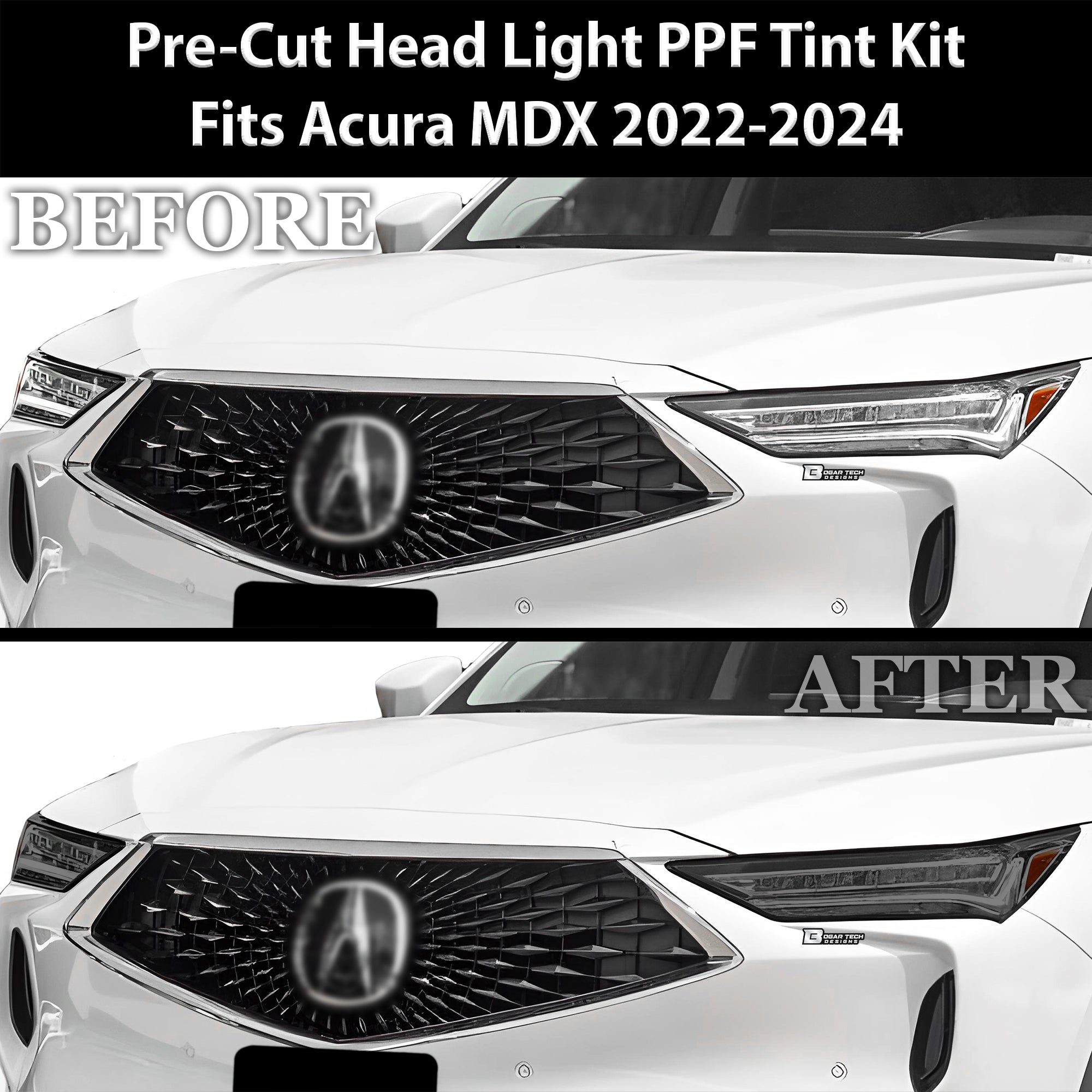 Full Headlight Taillight Precut Smoked PPF Tint Kit Film Overlay Fits Acura MDX 2022 - 2025 - Bogar Tech Designs