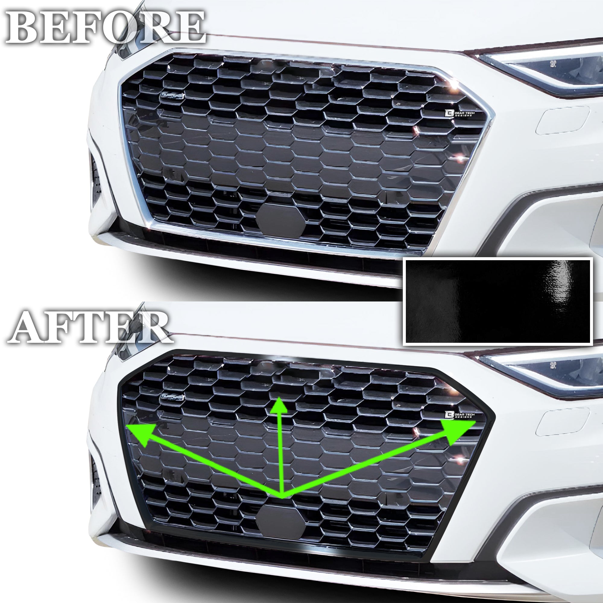 Vinyl Chrome Delete Grille Window Wheel Blackout Decal Stickers Overlay Film Fits Audi A3 2022 - 2025 - Bogar Tech Designs