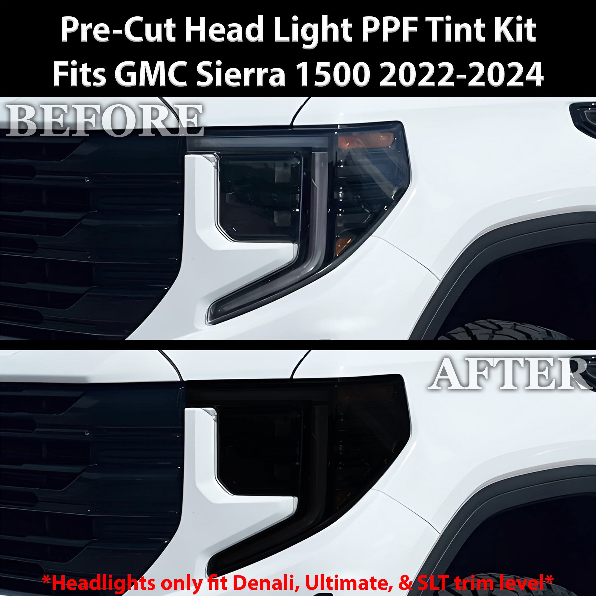 Full Headlight Taillight Precut Smoked PPF Tint Kit Film Overlay Fits GMC Sierra 2022 - 2025 - Bogar Tech Designs