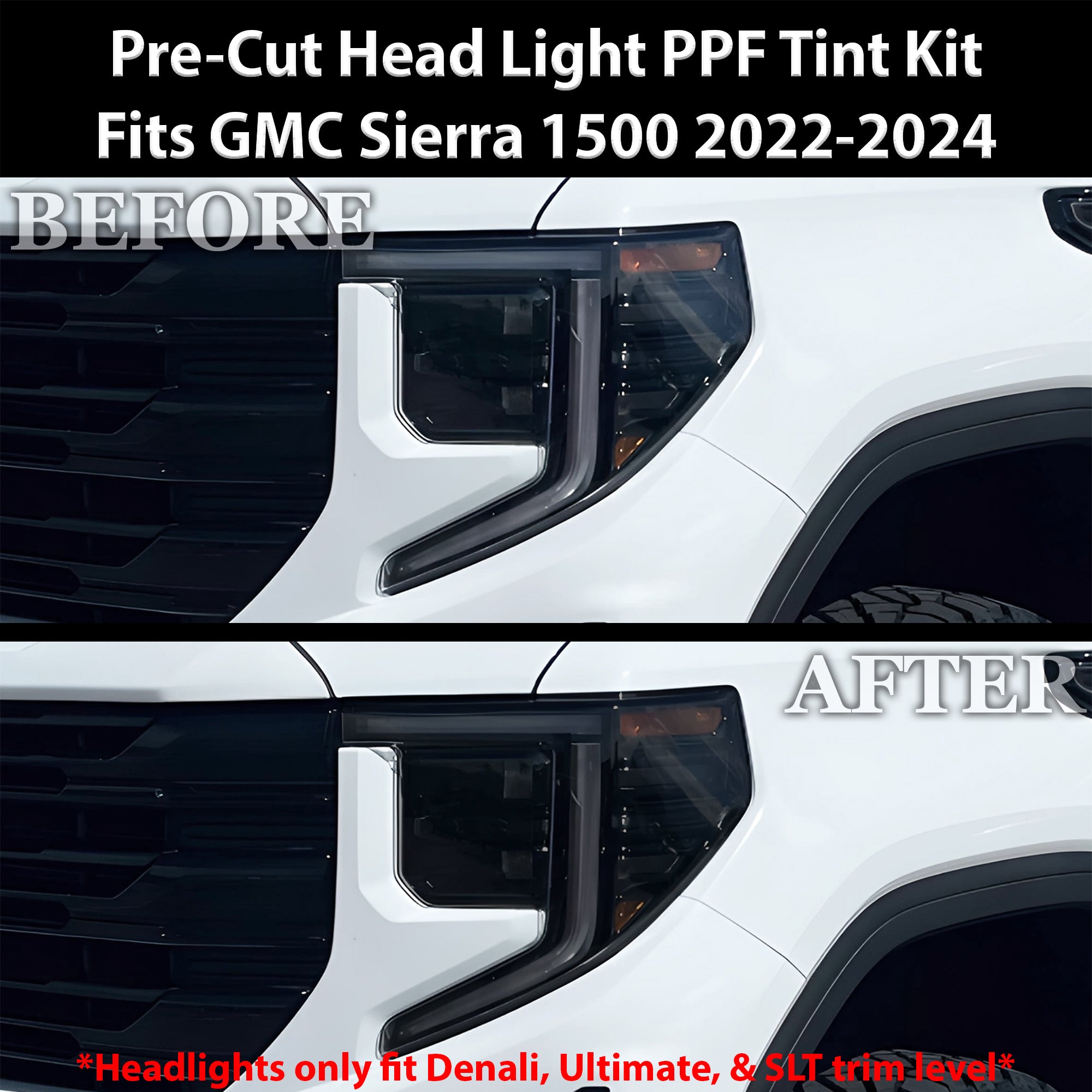 Full Headlight Taillight Precut Smoked PPF Tint Kit Film Overlay Fits GMC Sierra 2022 - 2025 - Bogar Tech Designs