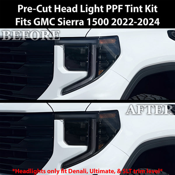 Full Headlight Taillight Precut Smoked PPF Tint Kit Film Overlay Fits GMC Sierra 2022-2024