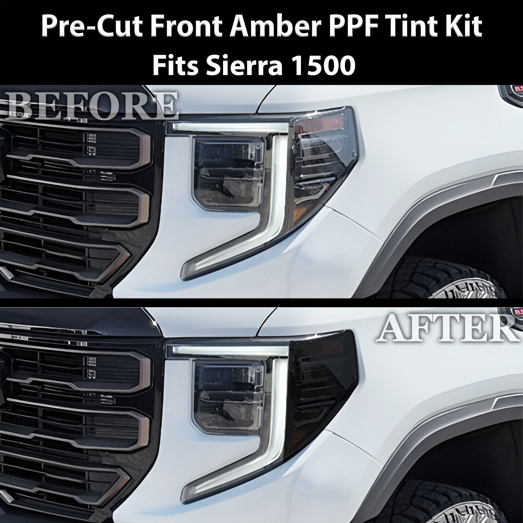 GMC Sierra 2022–2026 Dark Smoke Headlight & Taillight Tint Kit – Precut Vinyl Lens Overlays