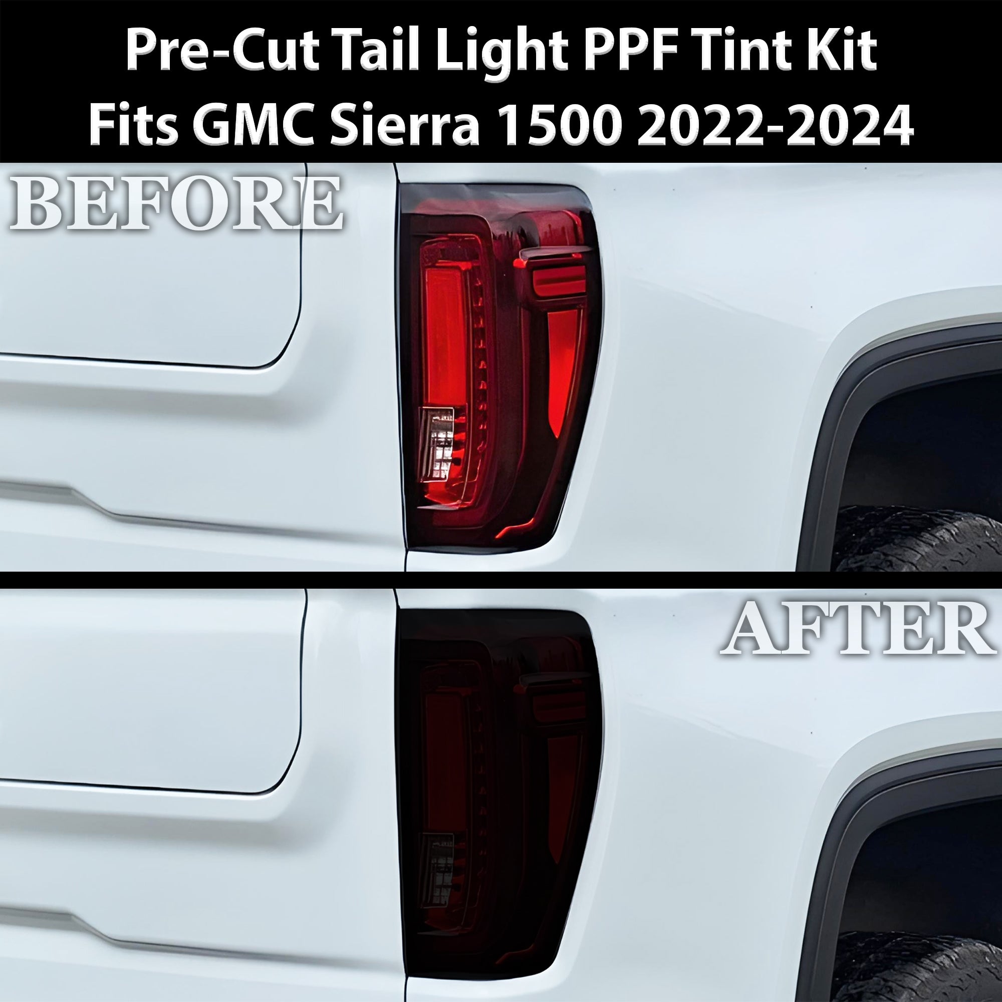 Full Headlight Taillight Precut Smoked PPF Tint Kit Film Overlay Fits GMC Sierra 2022 - 2025 - Bogar Tech Designs