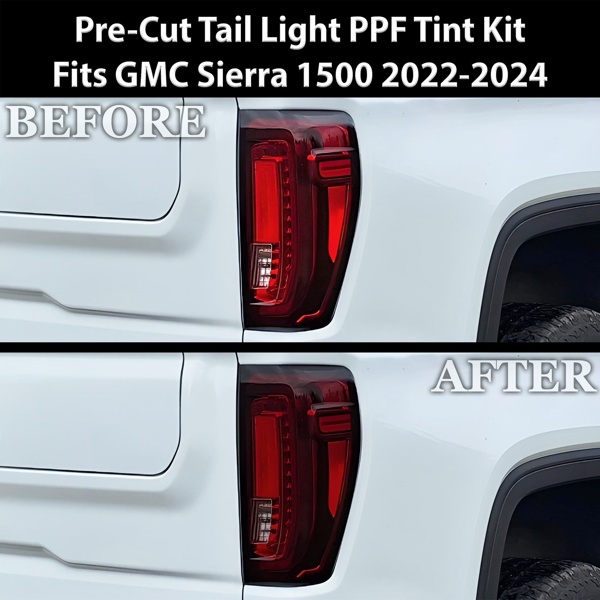 Full Headlight Taillight Precut Smoked PPF Tint Kit Film Overlay Fits GMC Sierra 2022 - 2025 - Bogar Tech Designs