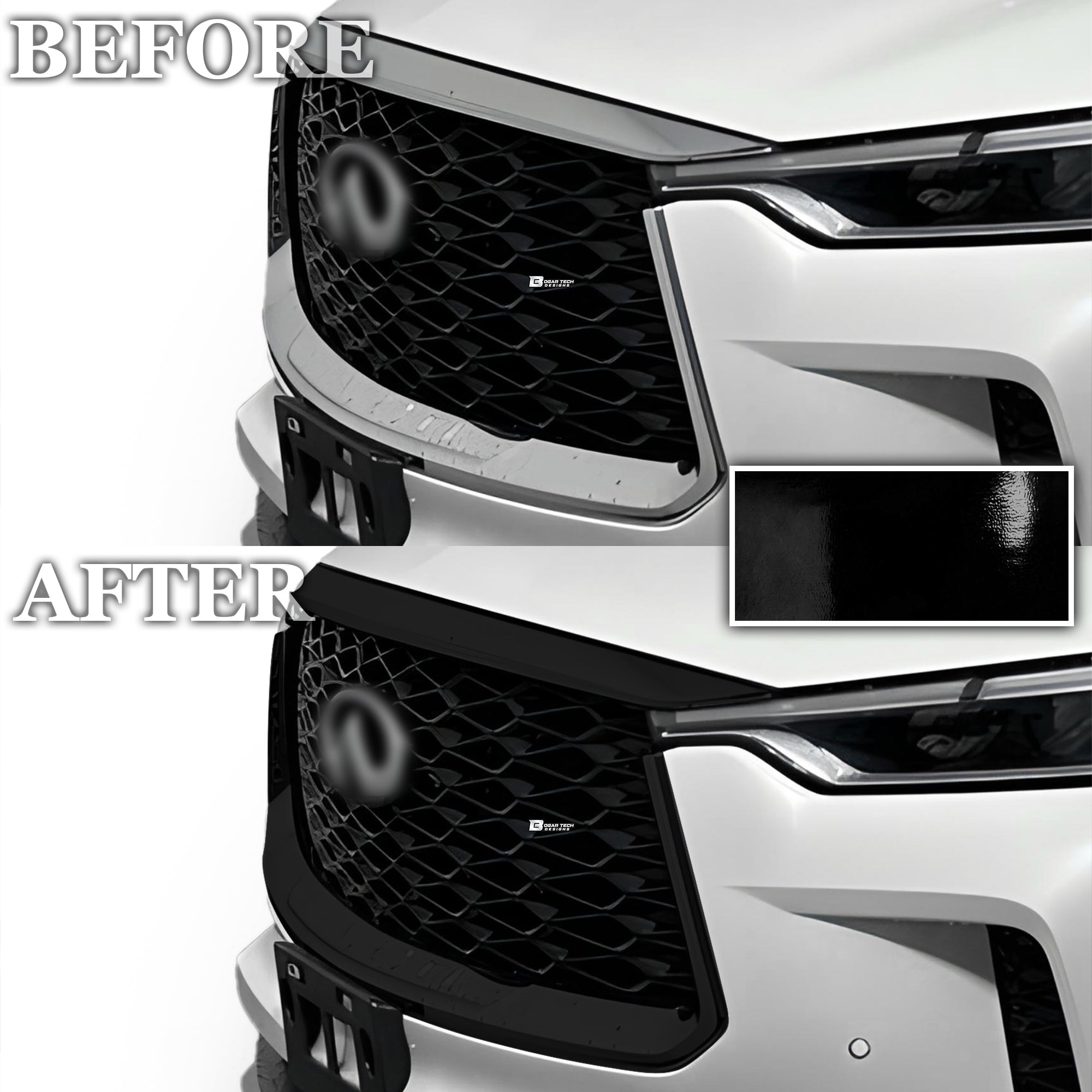 Vinyl Chrome Delete Grille Side Window Rear Blackout Decal Stickers Overlay Film Fits Infiniti QX60 2022 - 2025 - Bogar Tech Designs