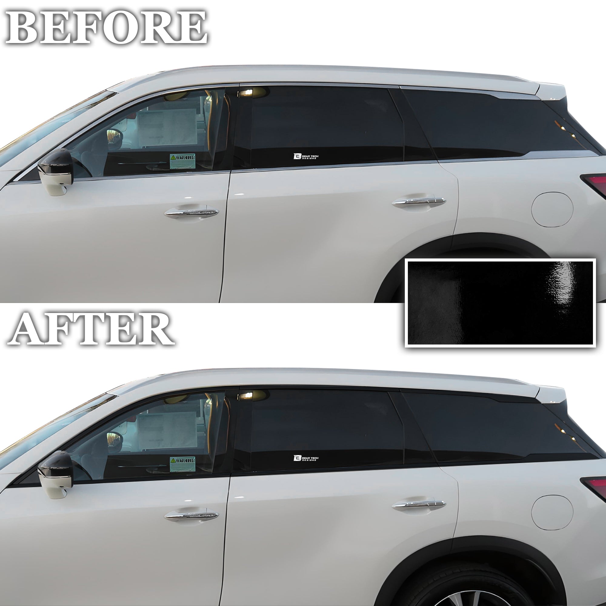 Vinyl Chrome Delete Grille Side Window Rear Blackout Decal Stickers Overlay Film Fits Infiniti QX60 2022 - 2025 - Bogar Tech Designs