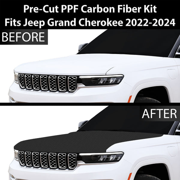 Fits Jeep Grand Cherokee 2022+ Precut Premium Gloss Black Carbon Fiber Hood Paint Protection Film PPF Decal Film Kit