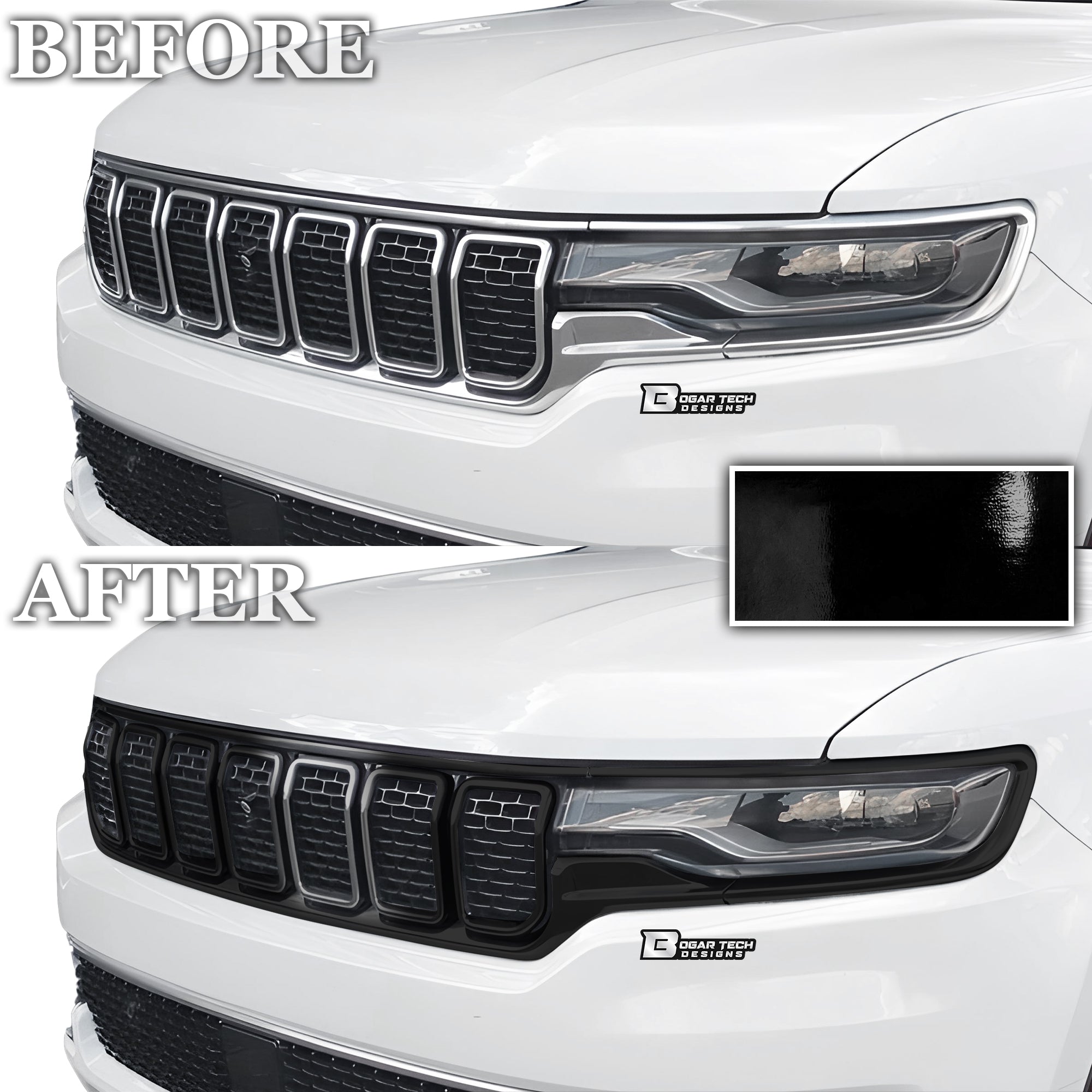 Vinyl Chrome Delete Grille Side Window Rear Blackout Decal Stickers Overlay Film Fits Jeep Wagoneer 2022 - 2025 - Bogar Tech Designs