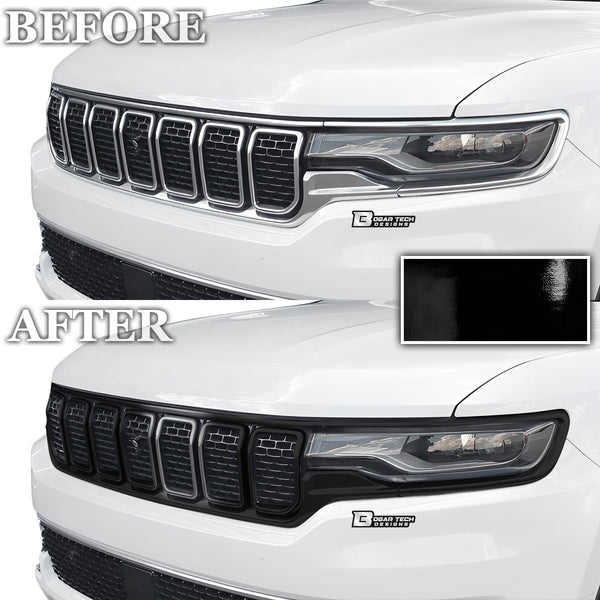 Vinyl Chrome Delete Grille Side Window Rear Blackout Decal Stickers Overlay Film Fits Jeep Wagoneer 2022-2024