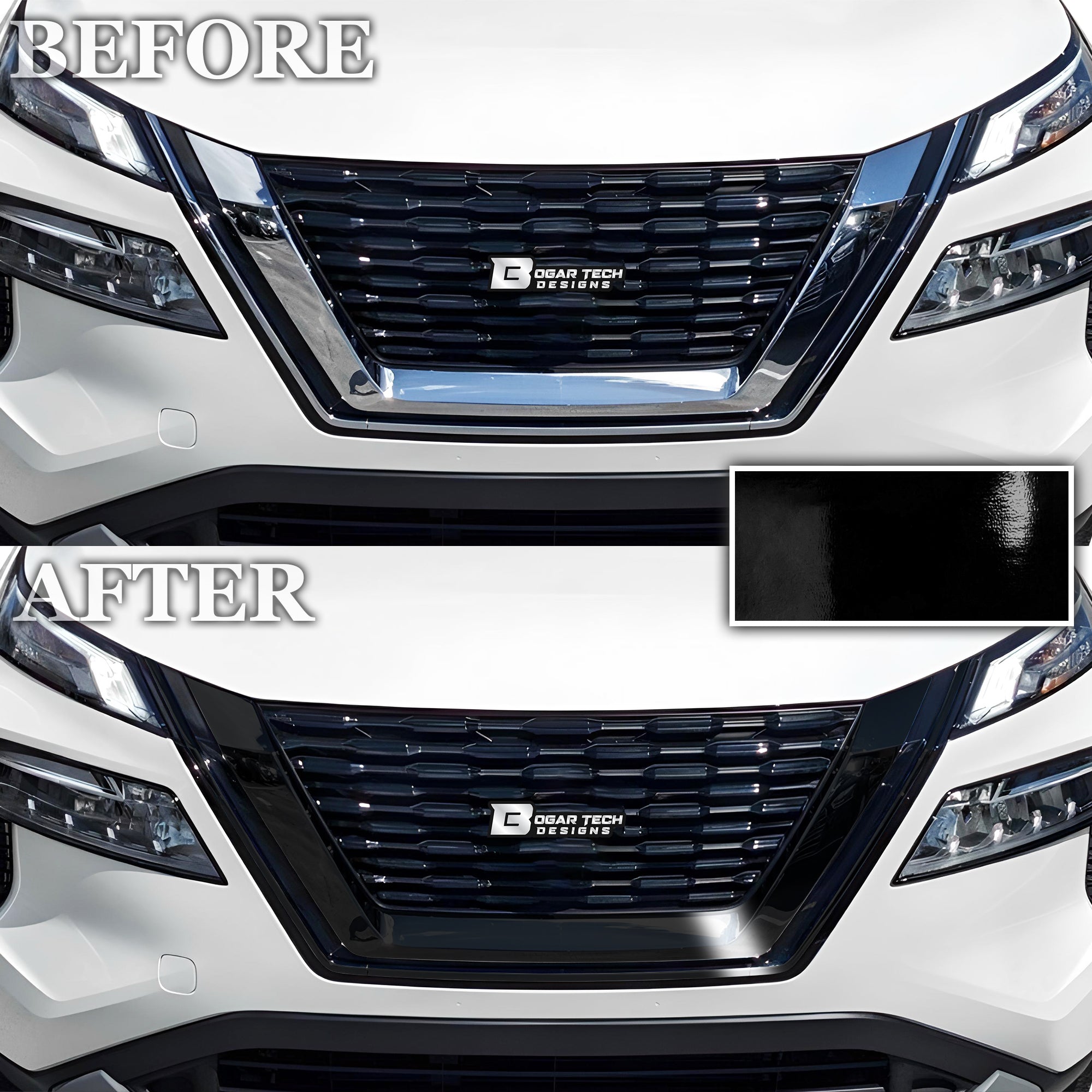 Vinyl Chrome Delete Wheel Sides Front Rear Bumper Trim Blackout Decal Stickers Overlay Film Fits Nissan Rogue 2021 - 2025 - Bogar Tech Designs