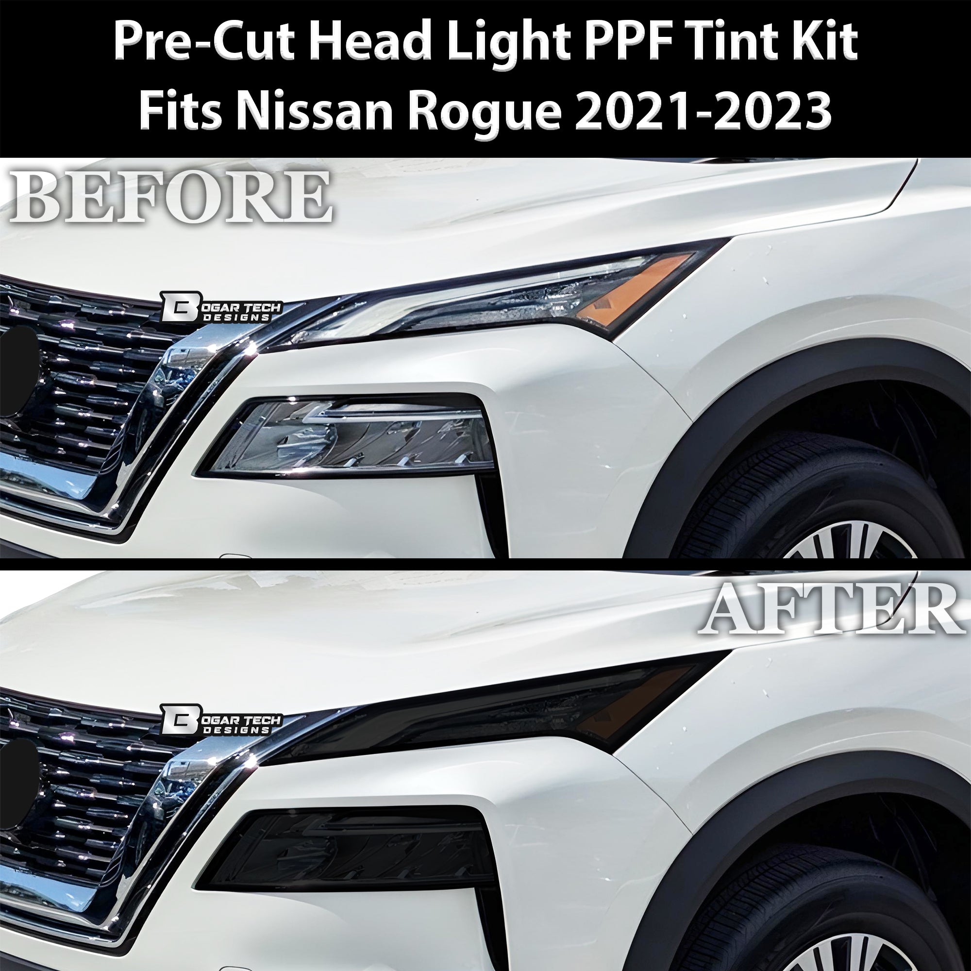Full Headlight Taillight Precut Smoked PPF Tint Kit Film Overlay Fits Nissan Rogue 2021 - 2025 - Bogar Tech Designs