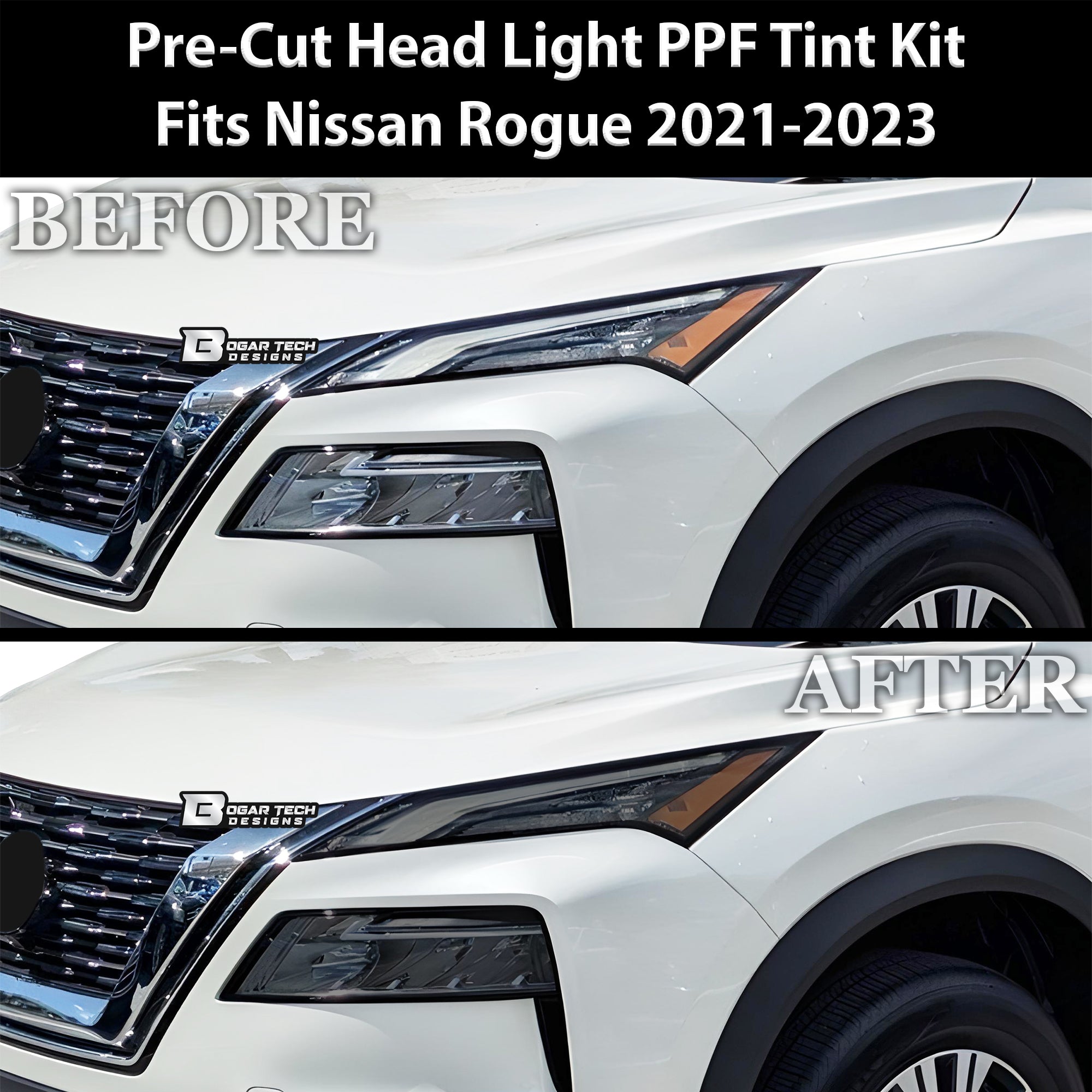 Full Headlight Taillight Precut Smoked PPF Tint Kit Film Overlay Fits Nissan Rogue 2021 - 2025 - Bogar Tech Designs