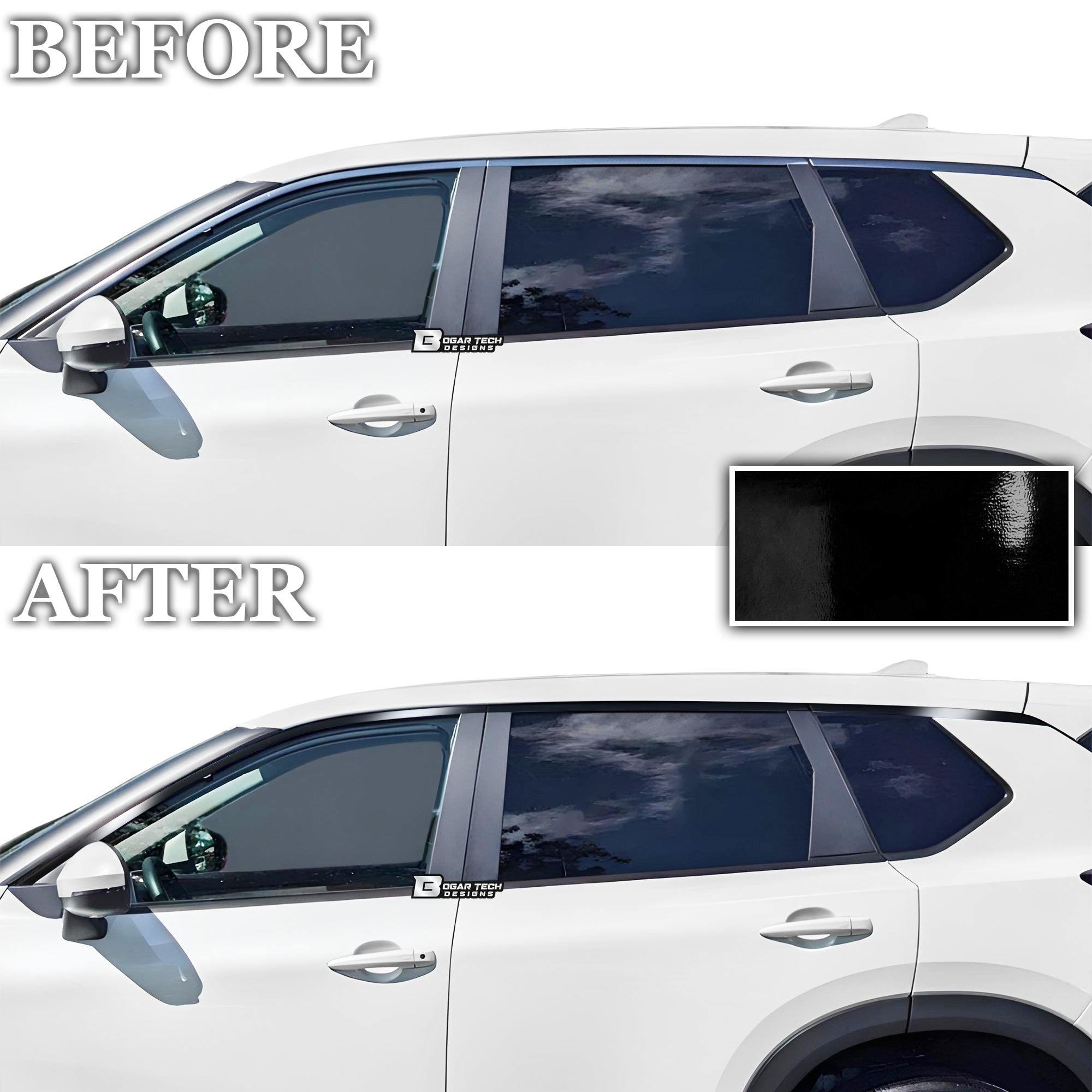 Vinyl Chrome Delete Wheel Sides Front Rear Bumper Trim Blackout Decal Stickers Overlay Film Fits Nissan Rogue 2021 - 2025 - Bogar Tech Designs