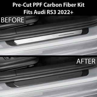 Fits Audi RS3 2022-2024 Precut Door Sill Premium Paint Protection Film PPF Decal Film Kit, Gloss Black Carbon Fiber