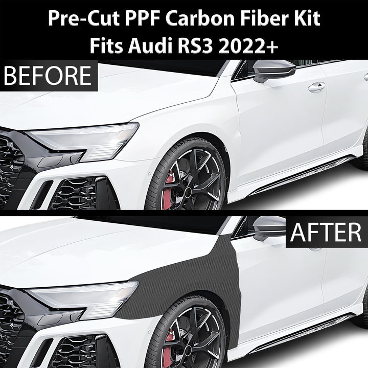 Fits Audi RS3 2022 - 2024 Precut Premium Gloss Black Carbon Fiber Fender Paint Protection Film PPF Decal Film Kit - Bogar Tech Designs