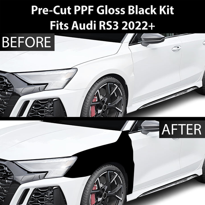 Fits Audi RS3 2022 - 2024 Precut Premium Gloss Black Carbon Fiber Fender Paint Protection Film PPF Decal Film Kit - Bogar Tech Designs