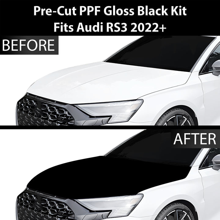 Fits Audi RS3 2022 - 2024 Precut Premium Gloss Black Carbon Fiber Hood Paint Protection Film PPF Decal Film Kit - Bogar Tech Designs