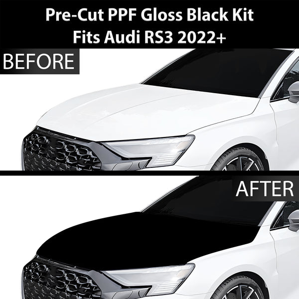 Fits Audi RS3 2022-2024 Precut Premium Gloss Black Carbon Fiber Hood Paint Protection Film PPF Decal Film Kit Cover