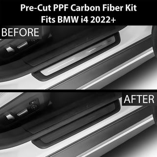 Fits BMW i4 2022+ Precut Door Sill Premium Paint Protection Film PPF Decal Film Kit Coverage, Gloss Black Carbon Fiber