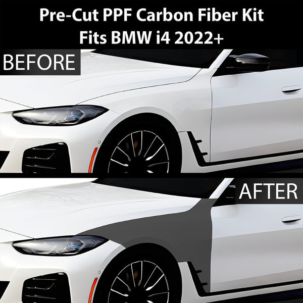 Fits BMW i4 2022+ Precut Premium Gloss Black Carbon Fiber Fender Paint Protection Film PPF Decal Film Kit Coverage