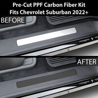 Fits Chevrolet Suburban 2021-2024 Precut Door Sill Premium Paint Protection Film PPF Decal Film Kit, Gloss Black Carbon Fiber