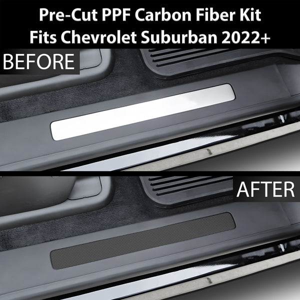 Fits Chevrolet Suburban 2021-2024 Precut Door Sill Premium Paint Protection Film PPF Decal Film Kit Cover, Gloss Black Carbon Fiber