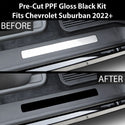 Fits Chevrolet Suburban 2021-2024 Precut Door Sill Premium Paint Protection Film PPF Decal Film Kit Cover, Gloss Black Carbon Fiber