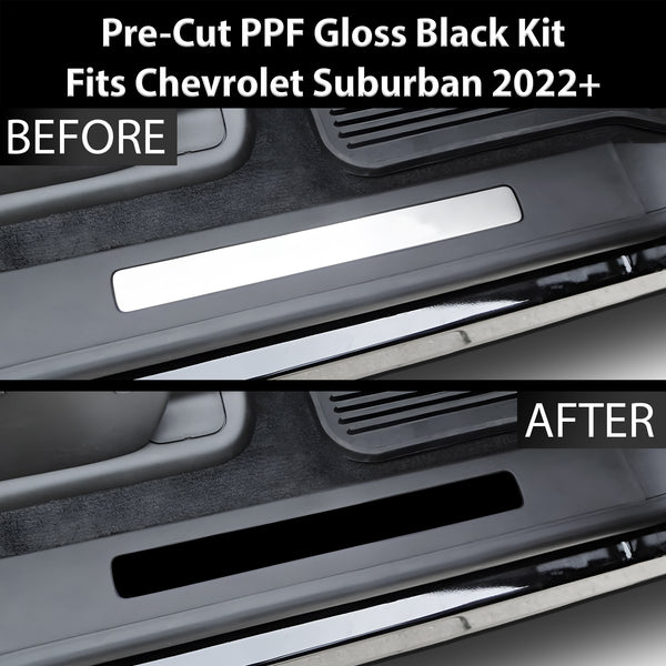 Fits Chevrolet Suburban 2021-2024 Precut Door Sill Premium Paint Protection Film PPF Decal Film Kit Cover, Gloss Black Carbon Fiber