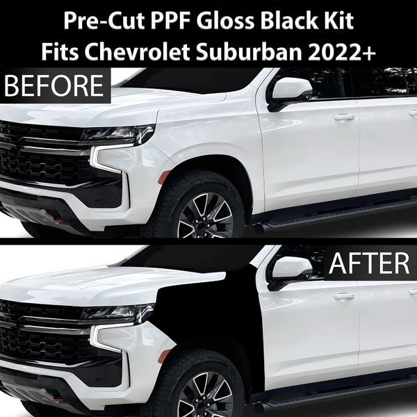 Fits Chevrolet Suburban 2021-2024 Precut Premium Gloss Black Carbon Fiber Fender Paint Protection Film PPF Decal Film Kit