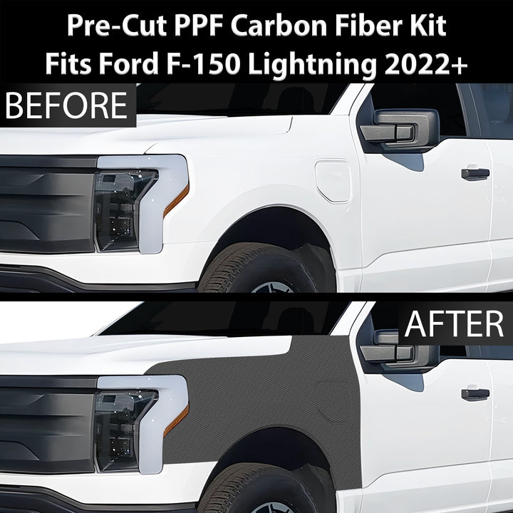 Fits Ford F - 150 Lightning 2022+ Precut Premium Gloss Black Carbon Fiber Fender Paint Protection Film PPF Decal Film Kit Cover - Bogar Tech Designs