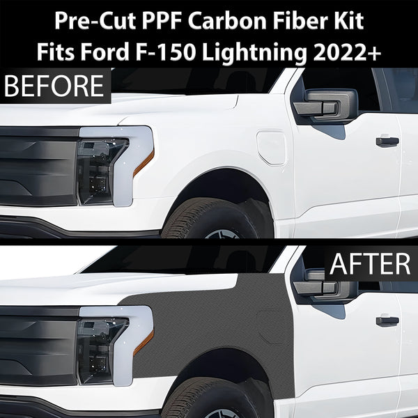 Fits Ford F-150 Lightning 2022+ Precut Premium Gloss Black Carbon Fiber Fender Paint Protection Film PPF Decal Film Kit Cover