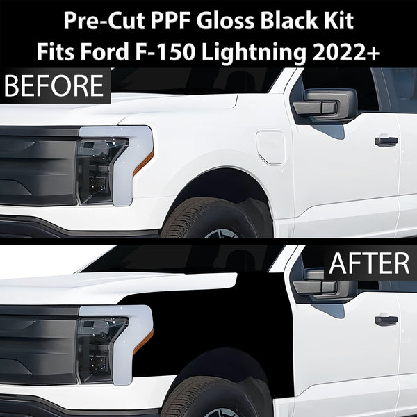 Fits Ford F-150 Lightning 2022+ Precut Premium Gloss Black Carbon Fiber Fender Paint Protection Film PPF Decal Film Kit Cover