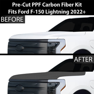 Fits Ford F-150 Lightning 2022+ Precut Premium Gloss Black Carbon Fiber Hood Paint Protection Film PPF Decal Film Kit Cover