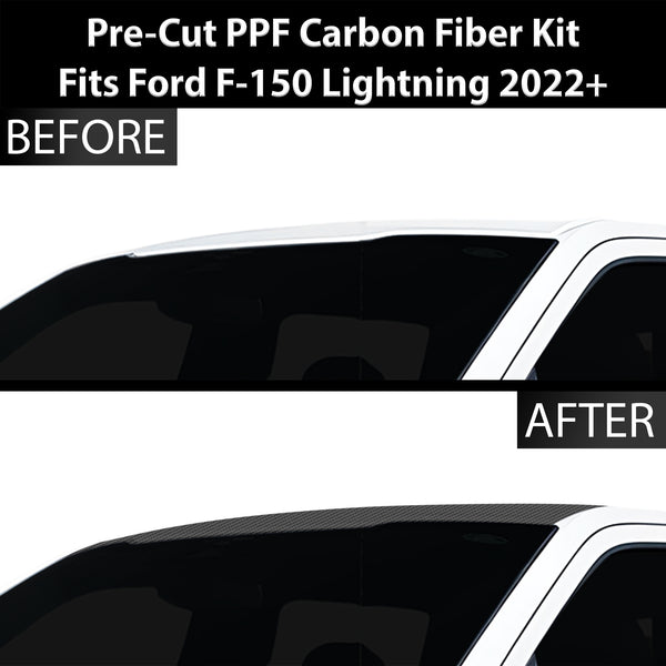 Fits Ford F-150 Lightning 2022+ Precut Premium Gloss Black Carbon Fiber Roof Paint Protection Film PPF Decal Film Kit Cover