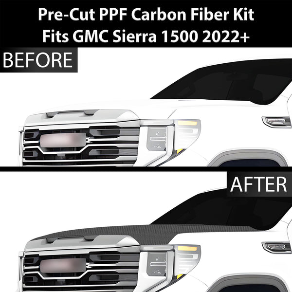 Fits GMC Sierra 1500 2022+ Precut Premium Gloss Black Carbon Fiber Hood Paint Protection Film PPF Decal Film Kit Cover