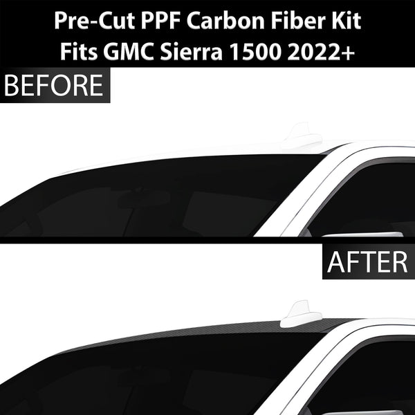 Fits GMC Sierra 1500 2022+ Precut Premium Gloss Black Carbon Fiber Roof Paint Protection Film PPF Decal Film Kit Cover