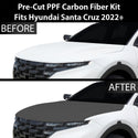 Fits Hyundai Santa Cruz 2022+ Precut Premium Gloss Black Carbon Fiber Hood Paint Protection Film PPF Decal Film Kit Coverage