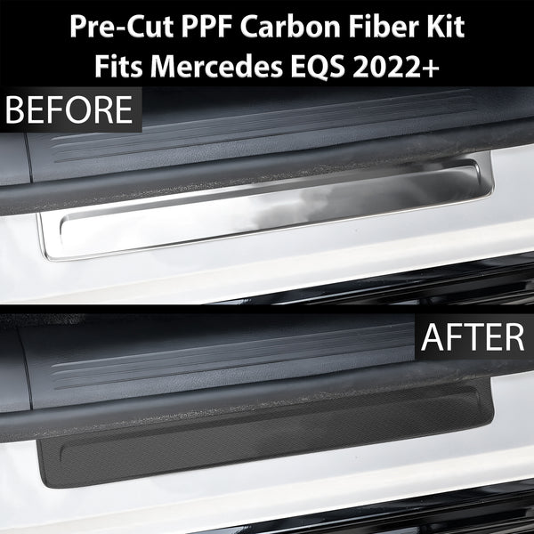 Fits Mercedes-Benz EQS SUV 2022+ Precut Door Sill Premium Paint Protection Film PPF Decal Film Kit Cover, Gloss Black Carbon Fiber