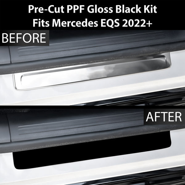 Fits Mercedes-Benz EQS SUV 2022+ Precut Door Sill Premium Paint Protection Film PPF Decal Film Kit Cover, Gloss Black Carbon Fiber