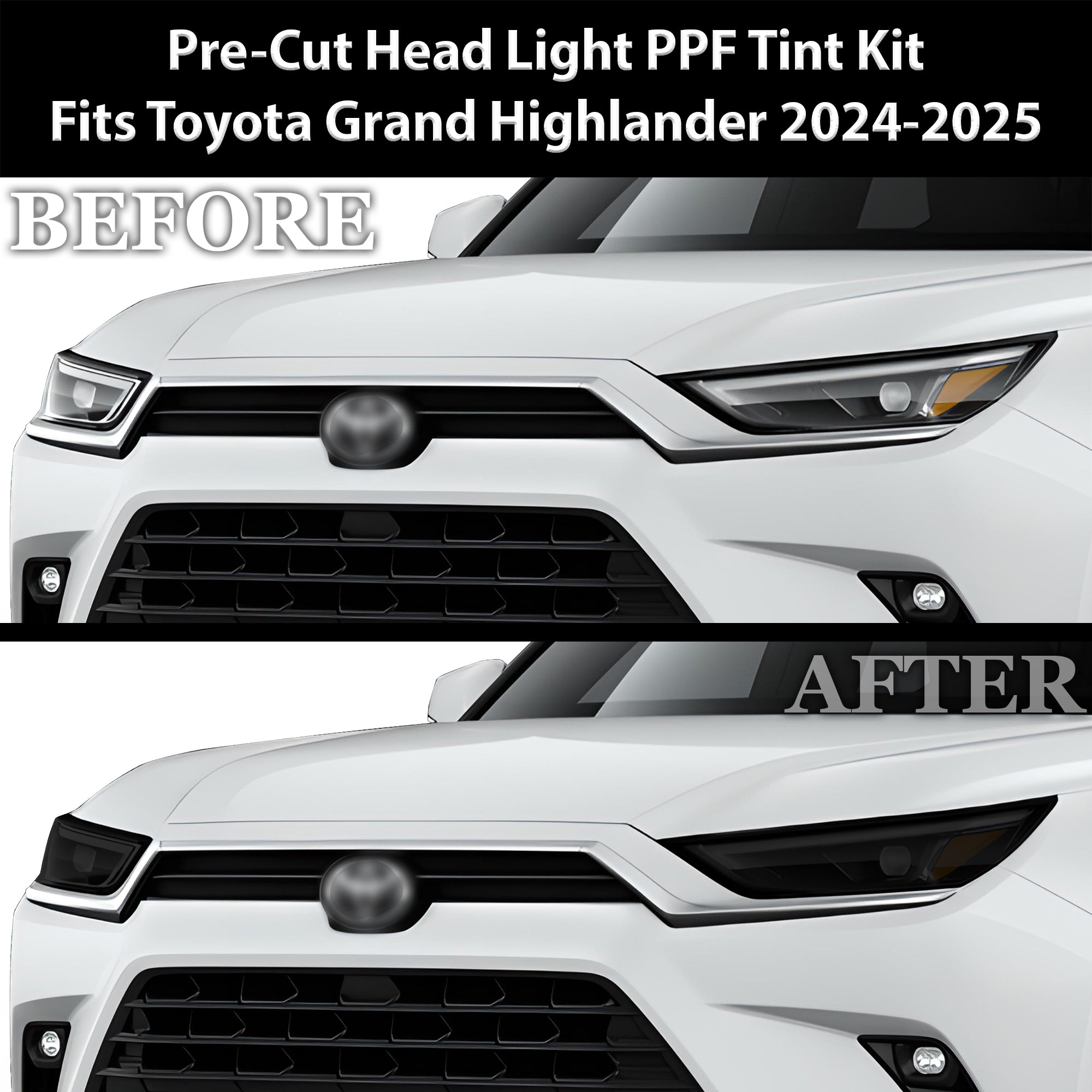 Full Headlight Taillight Precut Smoked PPF Tint Kit Film Overlay Fits Toyota Grand Highlander 2024 - 2025 - Bogar Tech Designs