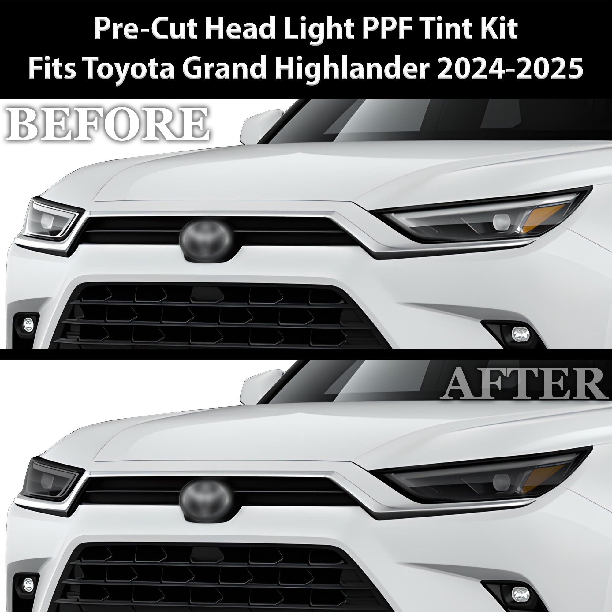 Full Headlight Taillight Precut Smoked PPF Tint Kit Film Overlay Fits Toyota Grand Highlander 2024 - 2025 - Bogar Tech Designs
