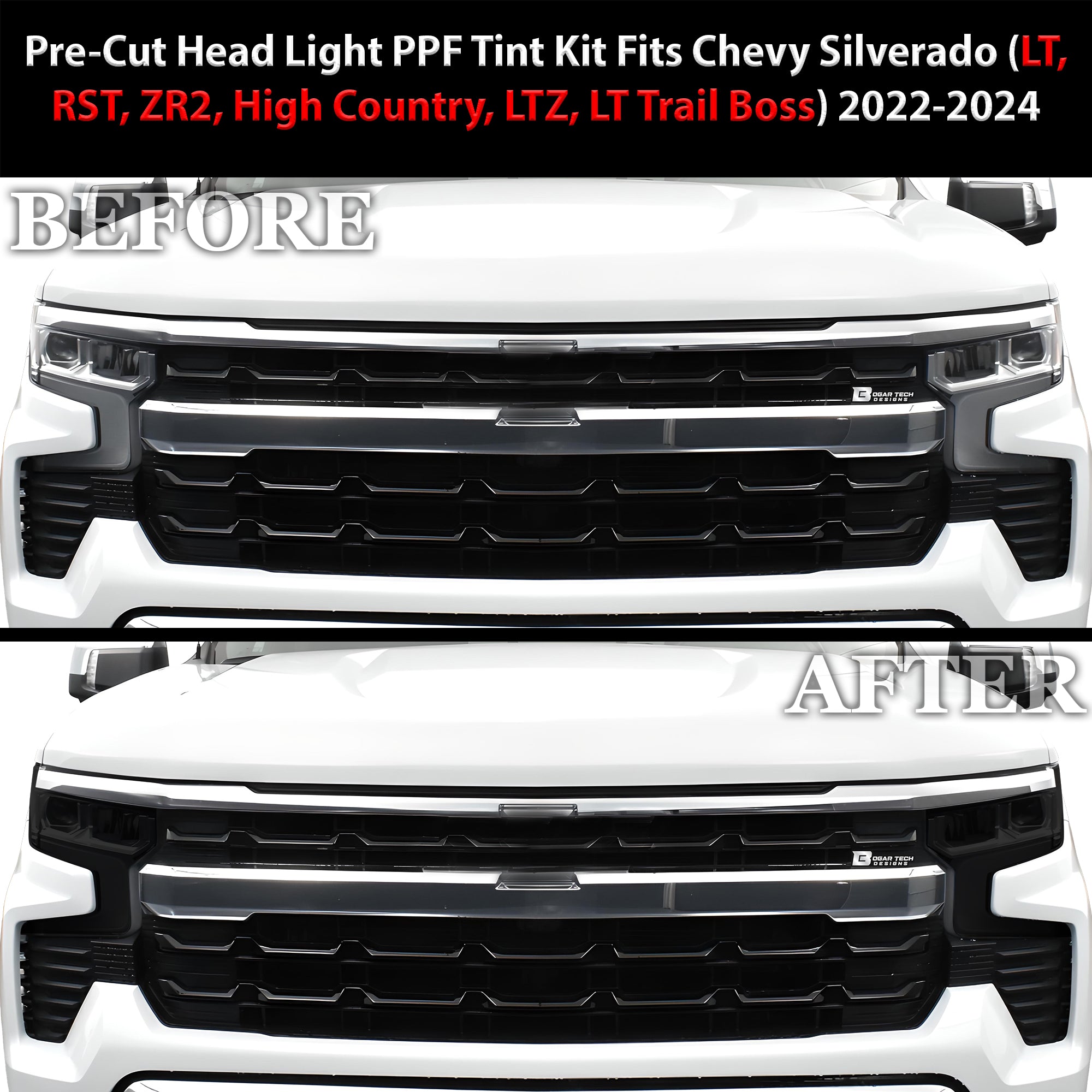 Full Headlight Taillight Precut Smoked PPF Tint Kit Film Overlay Fits Chevy Silverado 2019 - 2025 - Bogar Tech Designs