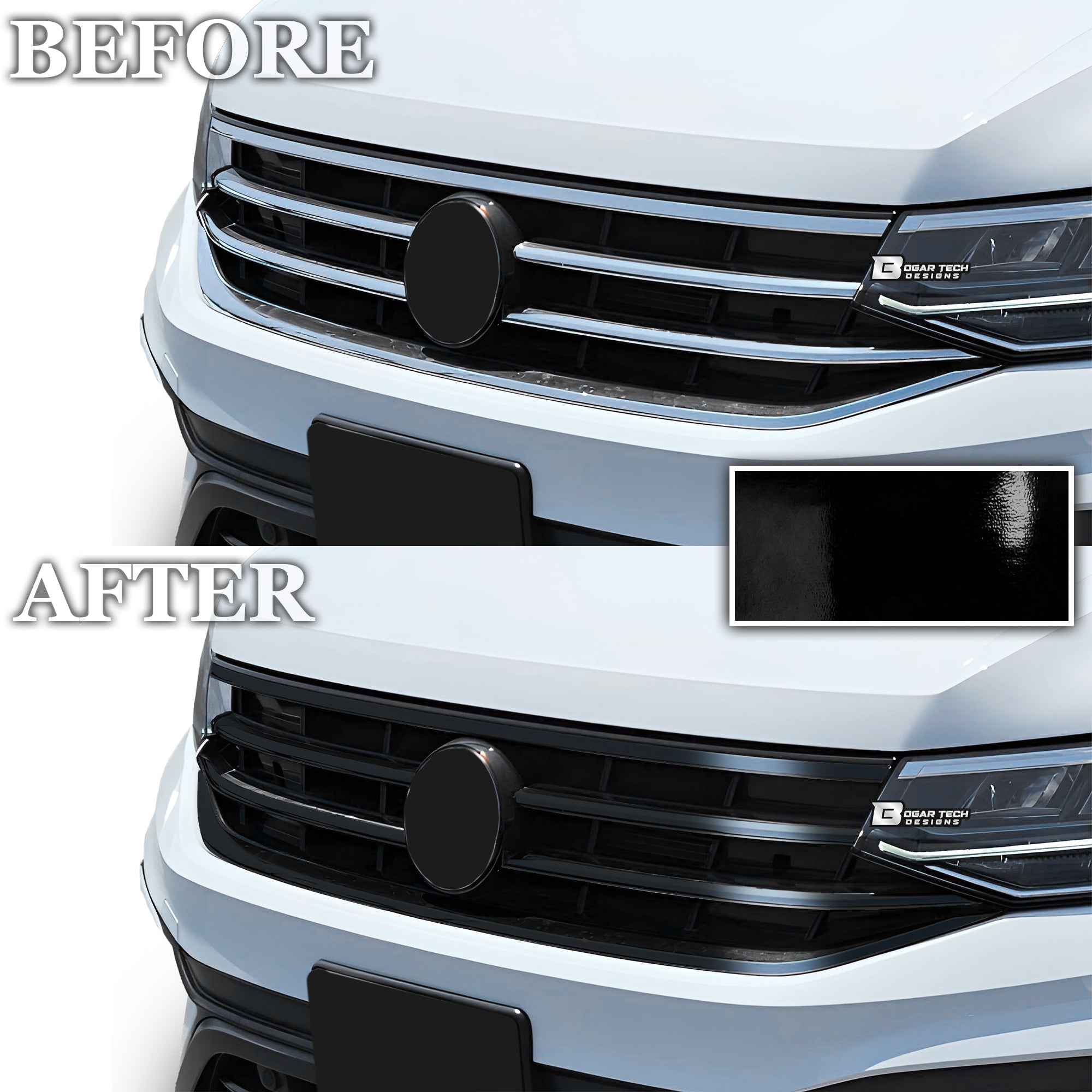 Vinyl Chrome Delete Grille Window Wheel Blackout Decal Stickers Overlay Film Fits Volkswagen Tiguan - Bogar Tech Designs